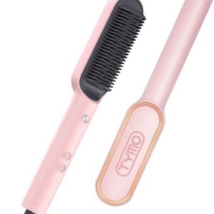 TYMO Ring Hair Straightener Brush – Hair Straightening Iron with Built-in Comb, 20s Fast Heating & 5 Temp Settings & Anti-Scald, Perfect for Professional Salon at Home, Sakura Pink