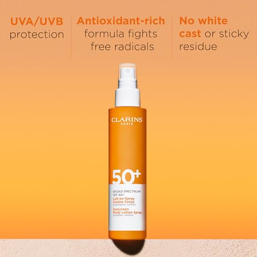 Clarins Body Sunscreen Lotion Spray | Broad Spectrum SPF 50+ | UVA/UVB Protection | Lightweight and No White Cast | Enriched with Antioxidants | All Skin Types, including Sensitive Skin | 5 Ounces - Image 2