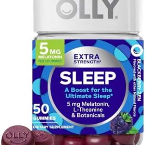 OLLY Extra Strength Sleep Gummy, Occasional Sleep Support, 5 mg Melatonin, L-Theanine, Chamomile, Lemon Balm, Sleep Aid, BlackBerry - 50 Count