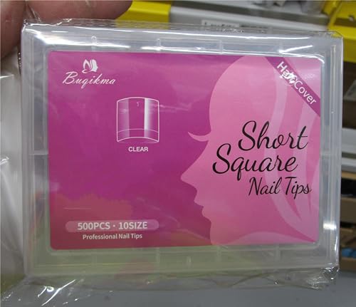 Buqikma 500PCS Short Nail Tips for Acrylic Nails - Clear False Short Artificial Tips for Manicure with Box(Pink Box with Tips) - Image 7
