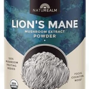 Naturealm - Lion’s Mane Mushroom Powder - Filler-Free - Organic - 100 Percent Fruiting Bodies, 60-Day Supply