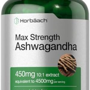Horbäach Ashwagandha Supplement | Max Strength | 120 Capsules | Non-GMO, Gluten Free