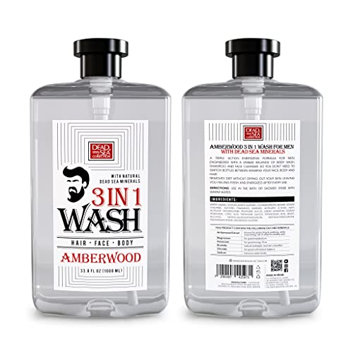 Dead Sea Collection 3 In 1 Body Wash For Men With Pure Amber Wood Oil – All In One Soap For Men – Shampoo, Face Wash, Shower Gel For All Skin Type - Moisturizing Body Wash, 33.8 Fl Oz (2-pack) - Image 8