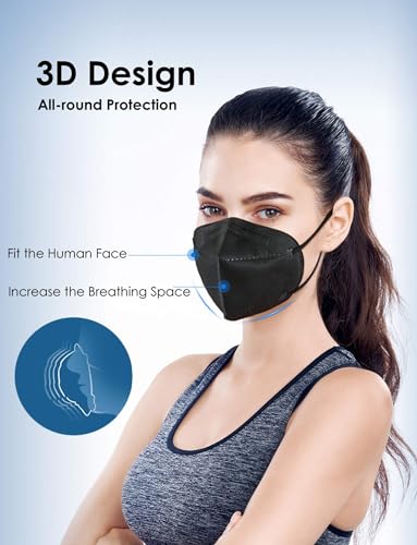 KN95 Face Masks 100 PCS, 5-Ply KN95 Black Masks,Breathable Protection Masks, Individually Wrapped, Cup Dust Safety Mask - Image 5