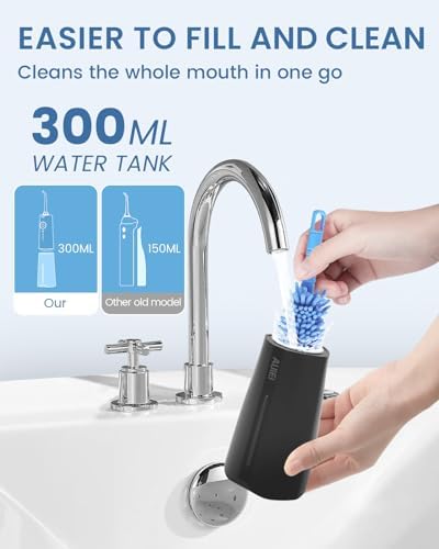 Water Flosser Teeth Pick: 9 Jet Tips Cordless Oral Irrigator with 300ML, 5 Modes Portable Power Dental Flossers, IPX7 Waterproof Rechargeable Electric Waterflosser Machine for Home Travel, Black - Image 4