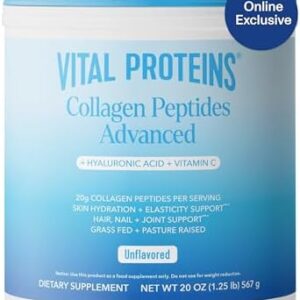 Vital Proteins Collagen Peptides Powder with Hyaluronic Acid and Vitamin C, Unflavored, 20 oz
