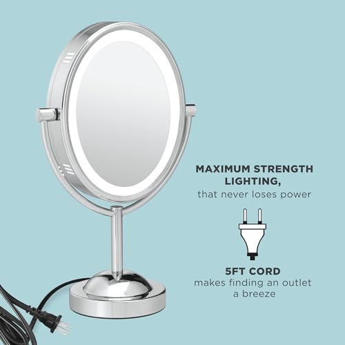 Conair Lighted Makeup Mirror, LED Vanity Mirror, 1X/7X Magnifying Mirror, Double Sided, Corded in Polished Chrome - Image 2