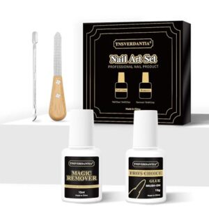Gel Nail Glue and Nail Glue Remover Kit，Strong Nail Glue Quickly Nail Glue Remover for Press on Acrylic Nails Tips，Nail Glue Gel for Fake Nail Kit