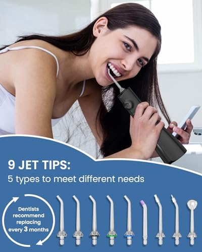 Water Flosser Teeth Pick: 9 Jet Tips Cordless Oral Irrigator with 300ML, 5 Modes Portable Power Dental Flossers, IPX7 Waterproof Rechargeable Electric Waterflosser Machine for Home Travel, Black - Image 3