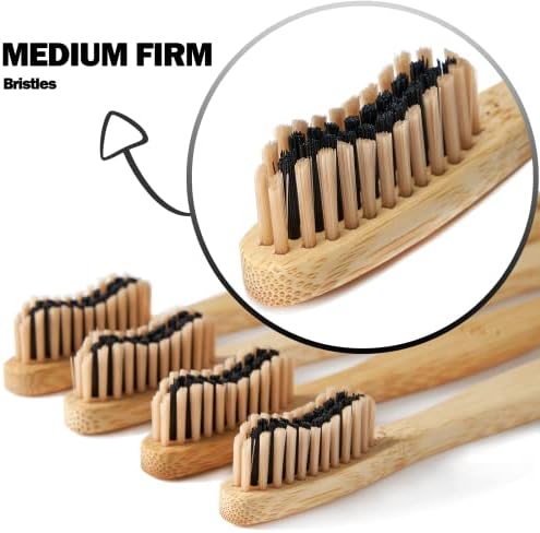 20 Count Bamboo Toothbrushes (Soft+Medium), Natural Wood Toothbrushes Bulk, Eco-Friendly, BPA Free, Biodegradable & Compostable Charcoal Wooden - Reusable Travel Toothbrushes - Image 4