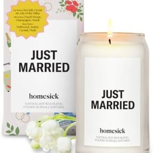 Homesick Scented Candles for Home (Just Married) - 13.75 oz Long-Lasting Soy Wax Blend Jar Candle Gifts for Weddings, 60-80 Hours Burn Time - Notes of Neroli Blossom, Amber & Creamy Musk