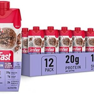 SlimFast Protein Shake, Chocolate- 20g Protein, Meal Replacement Shake Ready to Drink, High Protein with Low Carb and Low Sugar, 24 Vitamins and Minerals, 11 Fl Oz (Pack of 12)