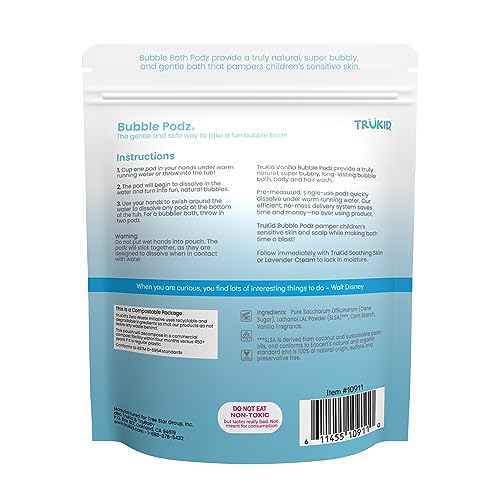TruKid Bubble Podz Bubble Bath for Baby & Kids, Gentle Refreshing Bath Bomb for Sensitive Skin, pH Balance 7 for Eye Sensitivity, Natural Moisturizers and Ingredients, Vanilla (60 Podz) - Image 9
