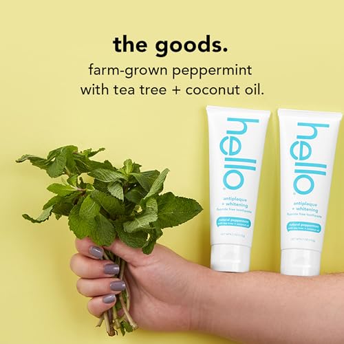Hello Antiplaque Toothpaste, Fluoride Free for Teeth Whitening with Natural Peppermint Flavor and Tea Tree Oil, Peroxide Free, Gluten Free, SLS Free, 3 Pack, 4.7 OZ Tubes - Image 4