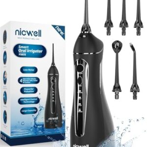 Nicwell Water Dental Flosser Teeth Pick - Cordless Portable 4 Modes Rechargeable Flossers Oral Irrigator IPX7 Waterproof Travel Gum Floss Cleaner Deep Cleaning Flossing Picks for Home Daily Shower
