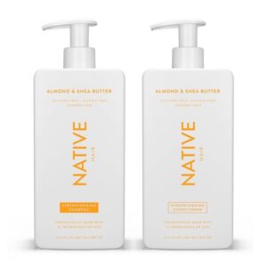 Native Shampoo and Conditioner Contain Naturally Derived Ingredients| All Hair Type Color & Treated, Fine to Dry Damaged, Sulfate & Dye Free – Almond & Shea Butter, 16.5 fl oz each (2 pack)