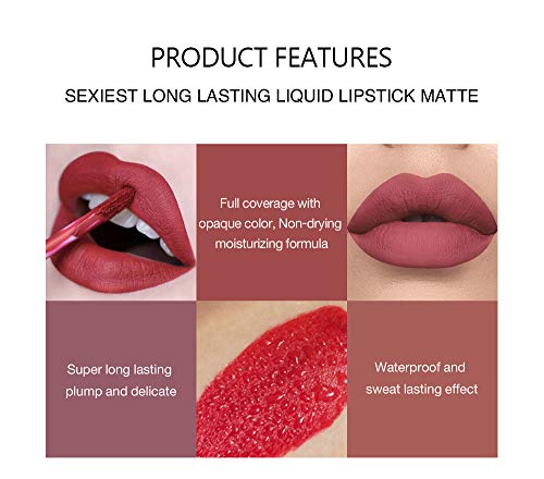 6Pcs Matte Liquid Lipstick Makeup Set, Matte liquid Long-Lasting Wear Non-Stick Cup Not Fade Waterproof Lip Gloss (Set A) - Image 3