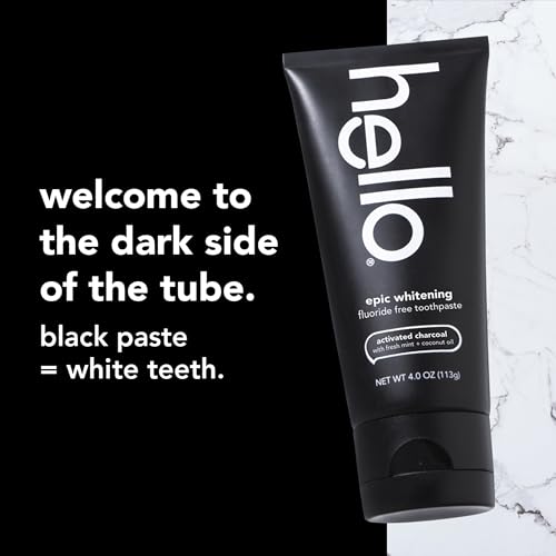 hello Activated Charcoal Epic Whitening Fluoride Free Toothpaste, Fresh Mint + Coconut Oil, Vegan & SLS Free - Image 2