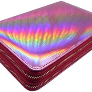 Mezerdoo 216 Slots Stamping Plate Holder Case Rainbow Laser Design Round Square Rectangular Nail Art Stamp Template Organizer 1pcs Empty Nail Art Plate Case Bag (pink- 216 Slots)