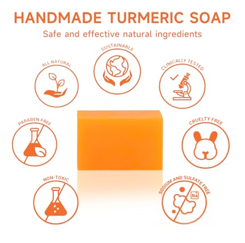 3 PCS Turmeric Soap Bar, Organic Turmeric Bar Soap for Face & Body Cleansing, Handmade Body Bath Soap Deeply Cleanse Body Smooth Skin Moisturizing Soothing, For All Skin Types, Men and Women - Image 7