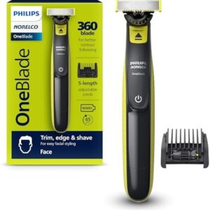 Philips Norelco OneBlade 360 Face, Hybrid Electric Beard Trimmer and Shaver with 5-in-1 Face Stubble Comb, Frustration Free Packaging, QP2724/90