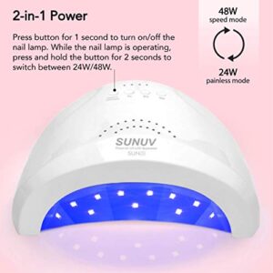 UV LED Nail Lamp, SUNUV Gel Nail Light for Nail Polish 48W UV Dryer with 3 Timers SUNone