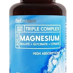 BioEmblem Triple Magnesium Complex | 300mg of Magnesium Glycinate, Malate, & Citrate for Muscles, Nerves, & Energy | High Absorption | Vegan, Non-GMO | 90 Capsules