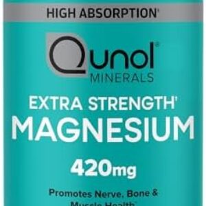 Qunol Magnesium Capsules 420mg, 100% DV, High Absorption Magnesium Supplement, Extra Strength, Bone and Muscle Health Supplement, 180 Count
