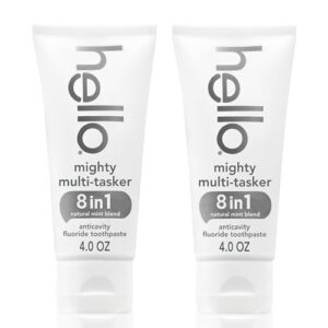 hello Mighty Multitasker Fluoride Toothpaste, 8-in-1 Toothpaste with Minty Flavor, Anticavity, Antigingivitis, Antisensitivity, Strengthens Enamel and Whitens, 2 Pack, 4.0 Oz Tubes
