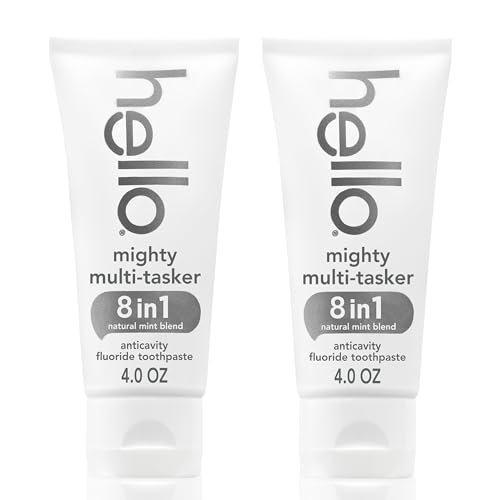 hello Mighty Multitasker Fluoride Toothpaste, 8-in-1 Toothpaste with Minty Flavor, Anticavity, Antigingivitis, Antisensitivity, Strengthens Enamel and Whitens, 2 Pack, 4.0 Oz Tubes