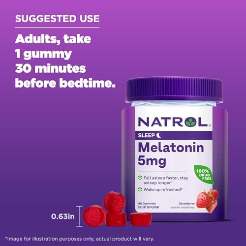 Natrol Melatonin Gummies, Sleep Support for Adults, 5 mg Melatonin Supplement for Sleeping, 90 Strawberry-Flavored Gummies, Up to a 90 Day Supply - Image 7