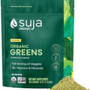 Suja Organic Greens Powder Probiotic Blend, Spirulina, Daily Superfood Drink or Smoothie Mix for Immune Support, Digestion, & Energy, Vegan, Gluten Free, Non GMO, 30 Servings