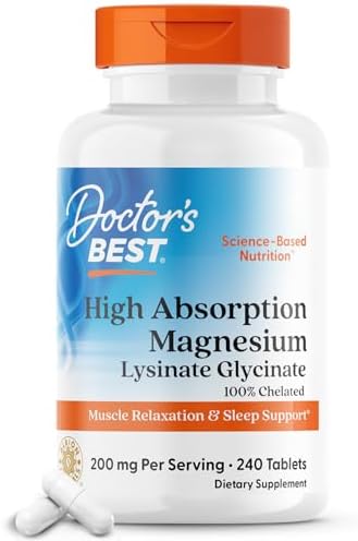 Doctor's Best High Absorption Magnesium Glycinate Lysinate, 100% Chelated, Non-GMO, Vegan, Gluten & Soy Free, 100 mg, 240 Count