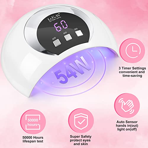 Wisdompark UV LED Nail Lamp, 54W UV Light for Gel Nails with Automatic Sensor/3 Timer Setting Professional Nail Dryer Gel Polish Curing Lamp Nail Art Tools (White) (54, Watts) - Image 2