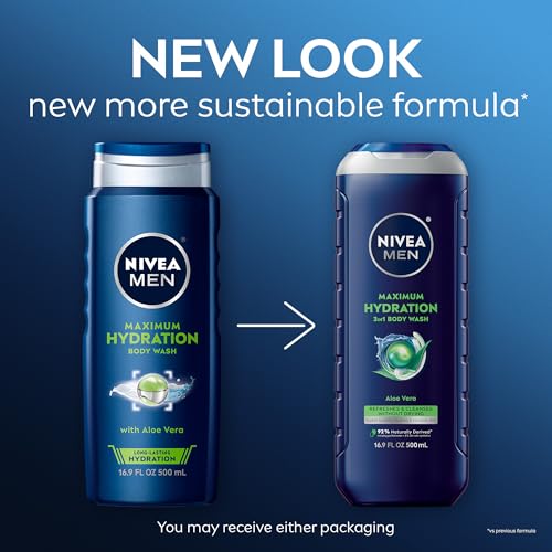 NIVEA MEN Maximum Hydration Body Wash with Aloe Vera, Long-Lasting Hydrating Body Wash for Men, 3 Pack of 16.9 Fl Oz Bottles - Image 2