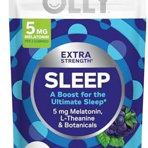 OLLY Extra Strength Sleep Gummy, Occasional Sleep Support, 5 mg Melatonin, L-Theanine, Chamomile, Lemon Balm Extracts, Sleep Aid, BlackBerry Flavor - 120 Count (Packaging May Vary)