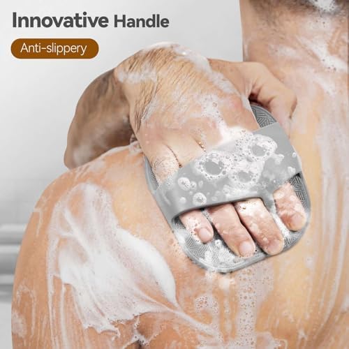Silicone Body Scrubber for Men, Friendly Shower Body Scrubber for Sensitive Skin, Silicone Loofah Body Scrubber for Showering with Richer Foam Bristles and Anti-Slippery Handle, Gray - Image 5