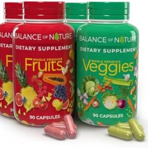 Balance of Nature Fruits & Veggies Supplements - Whole Fruit and Vegetable Ingredients for Women, Men, and Kids - 90 Fruit Capsules, 90 Veggie Capsules - 2 Sets