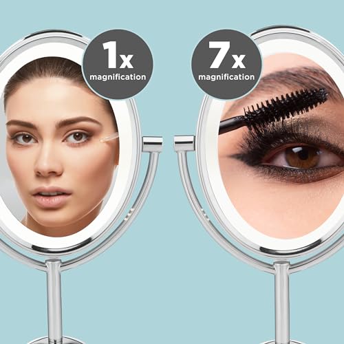 Conair Lighted Makeup Mirror, LED Vanity Mirror, 1X/7X Magnifying Mirror, Double Sided, Corded in Polished Chrome - Image 4