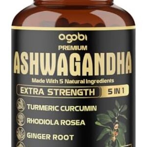 5in1 Premium Ashwagandha Capsules - Added Turmeric, Rhodiola Rosea, Ginger, Black Pepper - Strength, Spirit & Immune Support - 180 Caps for 6 Months