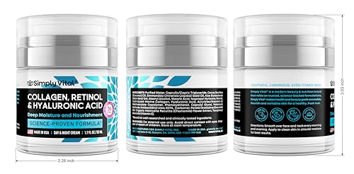 SimplyVital Collagen, Retinol & Hyaluronic Acid Cream - Anti-Aging Face Moisturizer for Face, Neck & Décolleté - Made in USA, Daily Moisturizer Face Cream - 1.7 fl.oz. - Image 7