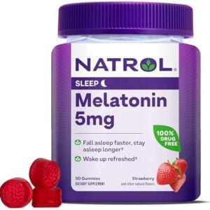 Natrol Melatonin Gummies, Sleep Support for Adults, 5 mg Melatonin Supplement for Sleeping, 90 Strawberry-Flavored Gummies, Up to a 90 Day Supply