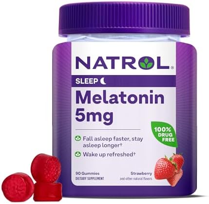 Natrol Melatonin Gummies, Sleep Support for Adults, 5 mg Melatonin Supplement for Sleeping, 90 Strawberry-Flavored Gummies, Up to a 90 Day Supply