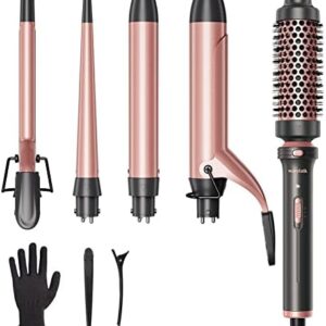 Wavytalk 5 in 1 Curling Iron Set with Curling Brush and 4 Interchangeable Ceramic Curling Wand (0.35"-1.25”), Instant Heat Up, Dual Voltage Hair Curler