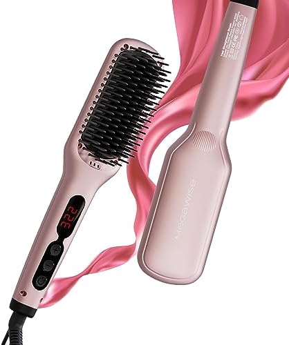 MegaWise Hair Straightener Brush KL1025-2-in-1 Ionic Hair Straightening & Detangling Brush with Adjustable Temperature, Anti-Scald Technology, and Auto Shut-Off - Ideal for All Hair Types