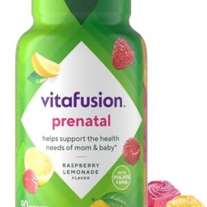 vitafusion PreNatal Gummy Vitamins, Raspberry Lemonade Flavored, Pregnancy Vitamins for Women, With Folate and DHA, America’s Number 1 Gummy Vitamin Brand, 45 Day Supply, 90 Count (Pack of 1)