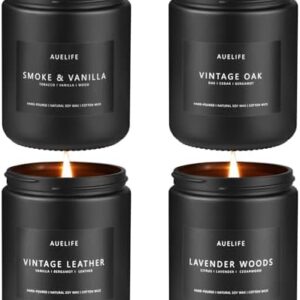 Scented Candles Set | Men Candle Set, Scented Candles for Home, Gifts for Men - 4 Pack Men Candle Gifts Soy Candles Scents of Lavender/Leather/Oak/Smoke & Vanilla