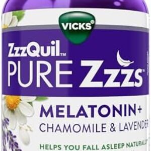 ZzzQuil PURE Zzzs Melatonin Sleep Aid Gummies, Helps You Fall Asleep Naturally, Wildberry Vanilla Flavor, Chamomile Lavender & Valerian Root, 1mg per gummy, 72 Count