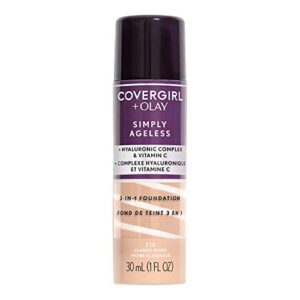 CoverGirl & Olay Simply Ageless 3-in-1 Liquid Foundation, Matte Finish, Hyaluronic & Vitamin C Formula, Cruelty Free, Classic Ivory, 1 Count