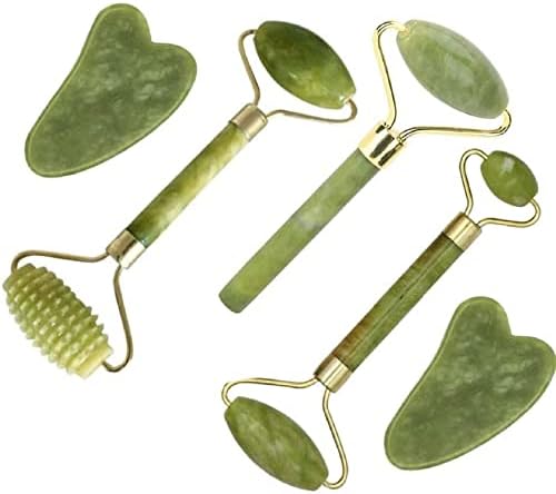 Jade Gua Sha Facial Massager Set - 5 in 1 Skin Care Tools With Roller and Massager